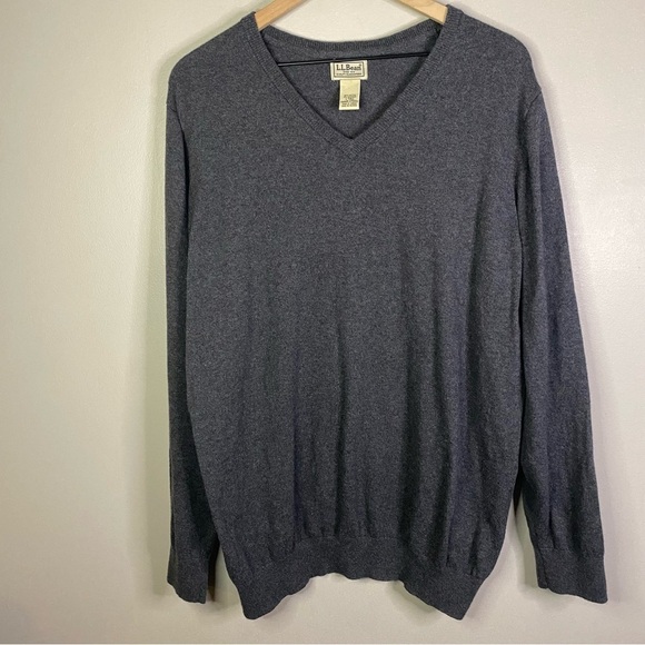 LL Bean cotton cashmere V neck sweater large tall LT navy blue - Picture 1 of 6
